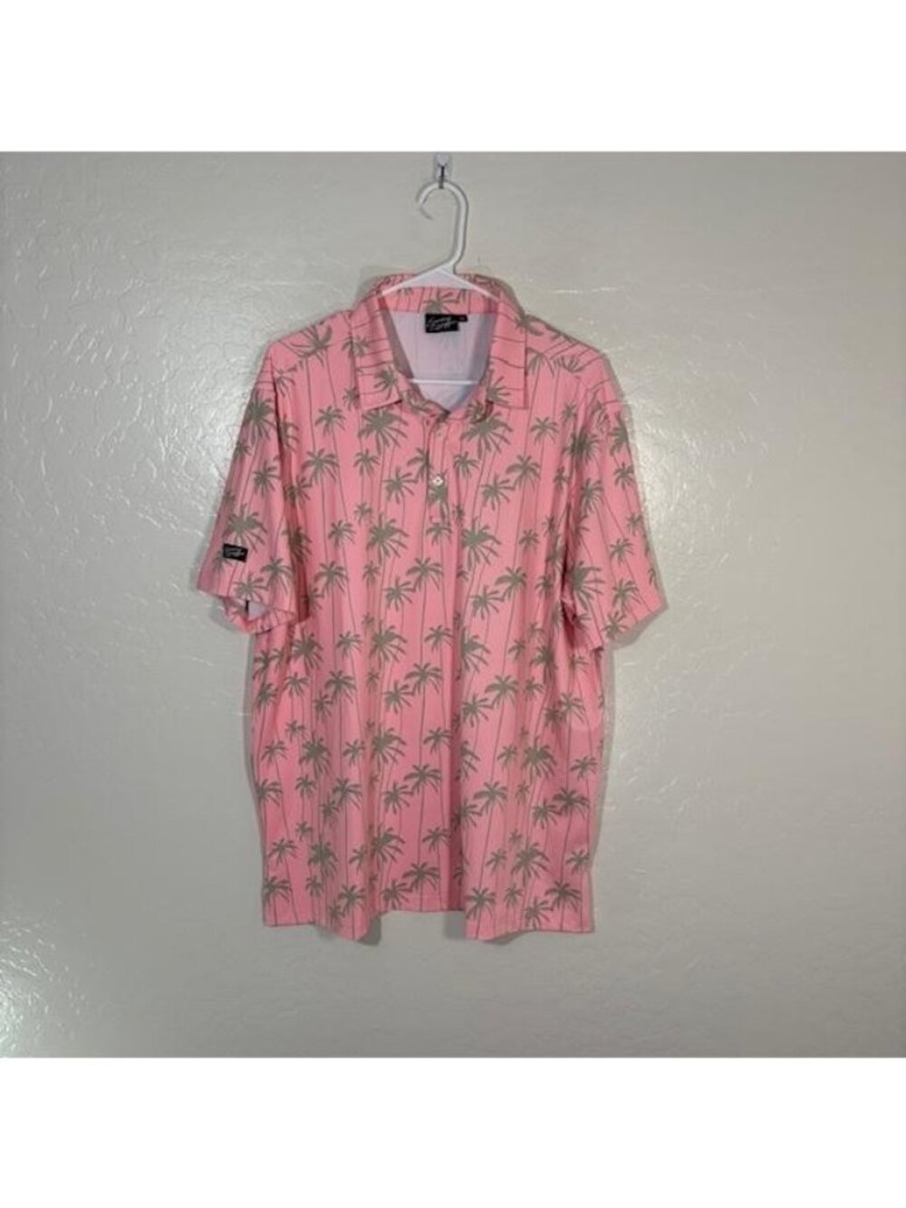 Sunday Swagger Polo Shirt Mens XL Pink Palm Tree Golf Performance Stretch